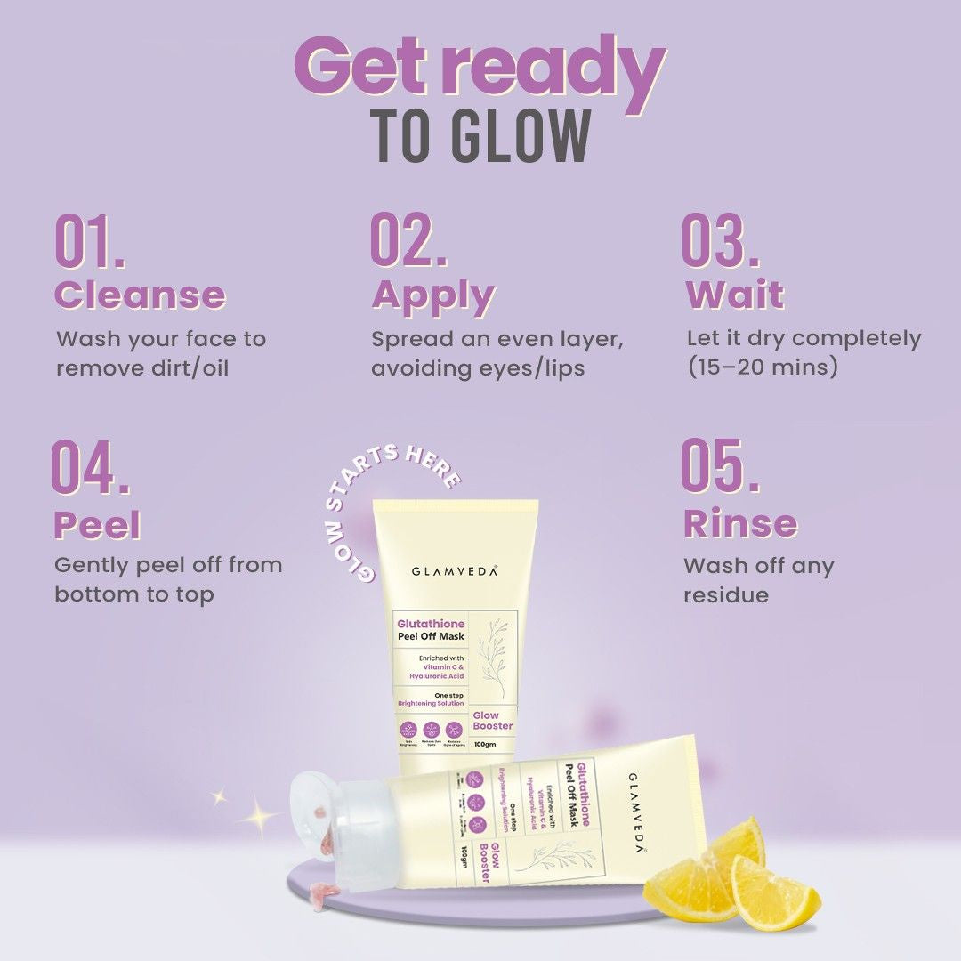 Glamveda Glutathione Peel-Off Mask with Vitamin C & Hyaluronic Acid for Skin Brightening Reduce Dark Spot & Pigmentation
