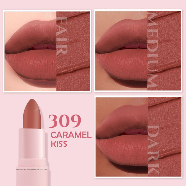 Glamveda Ultra Pigmented Creamy Matte Lipstick with Ceramides, Waterproof - Caramel Kiss - 309