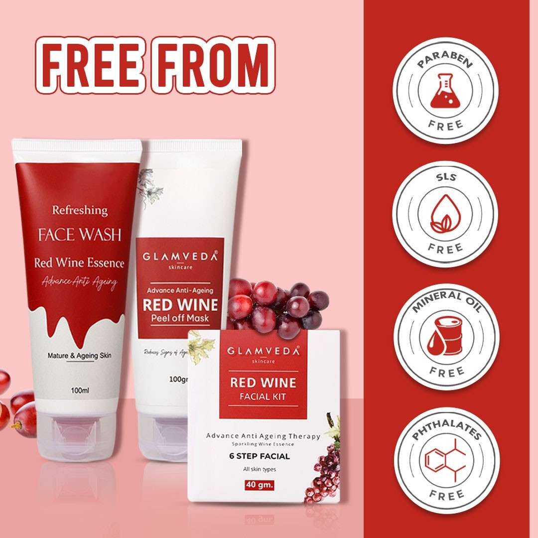Red Wine Advance Anti Ageing Combo Gift Pack | Reduces signs of ageing | Face Wash, Facial Kit & Peel Off Mask
