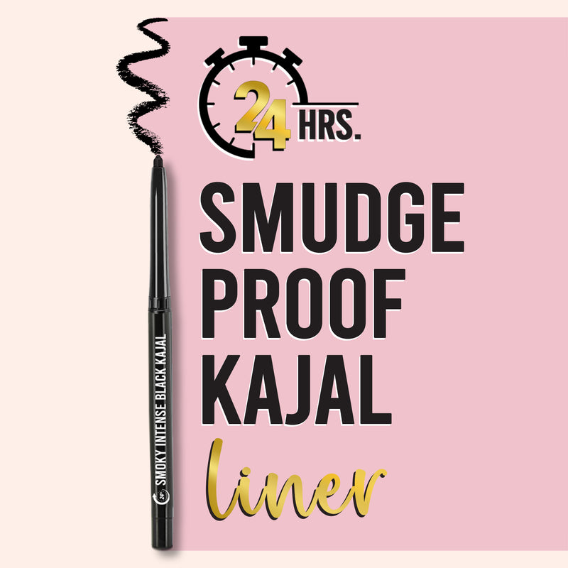 Glamveda Smoky Intense Black Kajal, 24Hr long stay, Waterproof & Smudgeproof | Pakc of 2