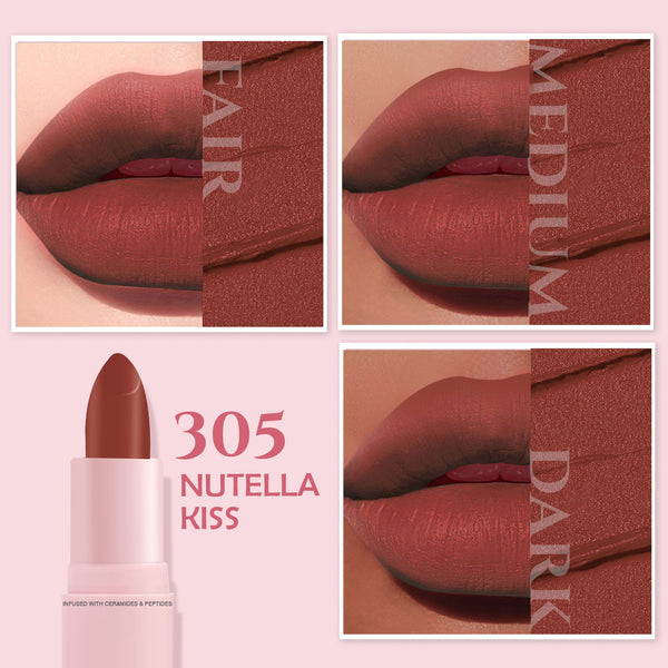 Glamveda Ultra Pigmented Creamy Matte Lipstick with Ceramides, Waterproof - Nutella Kiss - 305