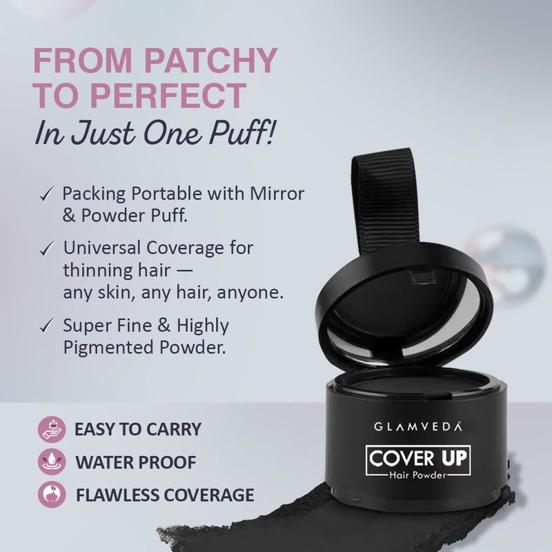 Glamveda Hair Cover-Up Powder Black | Waterproof, Smudge-Proof Instant Root Touch-Up | Long-Lasting & Easy-to-Apply Formula for Men & Women | Travel-Friendly (4g)