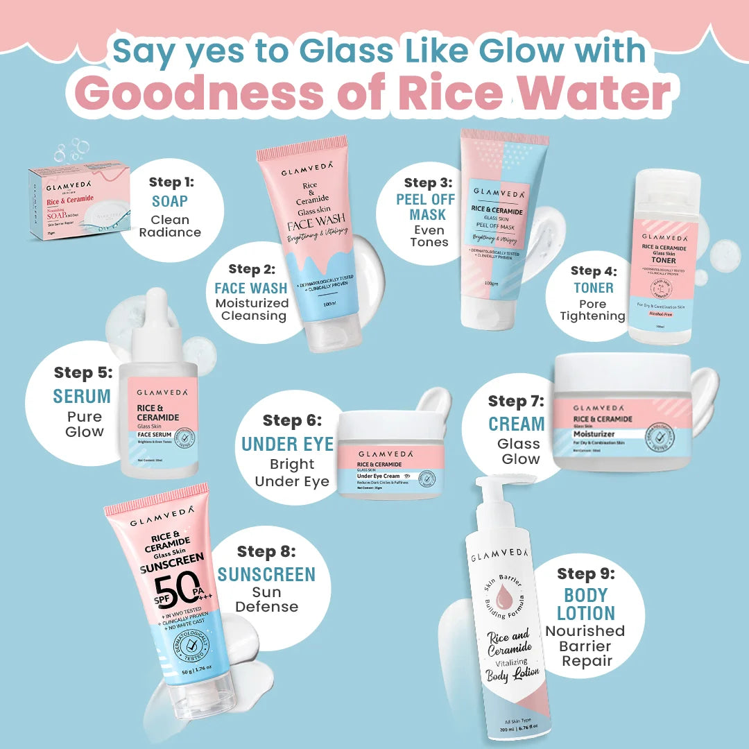 Korean Glass Skin Rice & Ceramide 9 Step Weekly Skincare Routine For Women