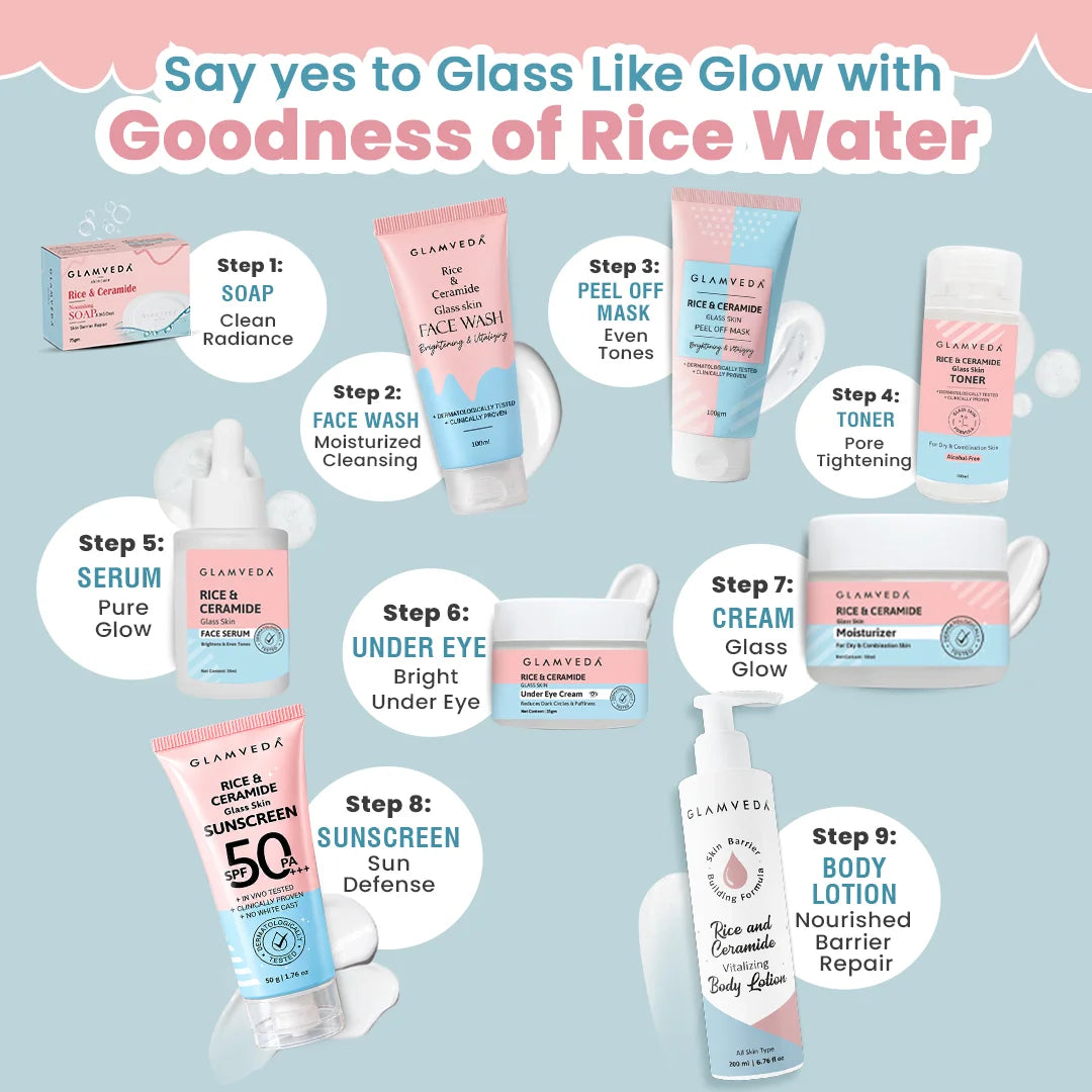 Korean Glass Skin Rice & Ceramide 8 Step Weekly Skincare Routine For Women