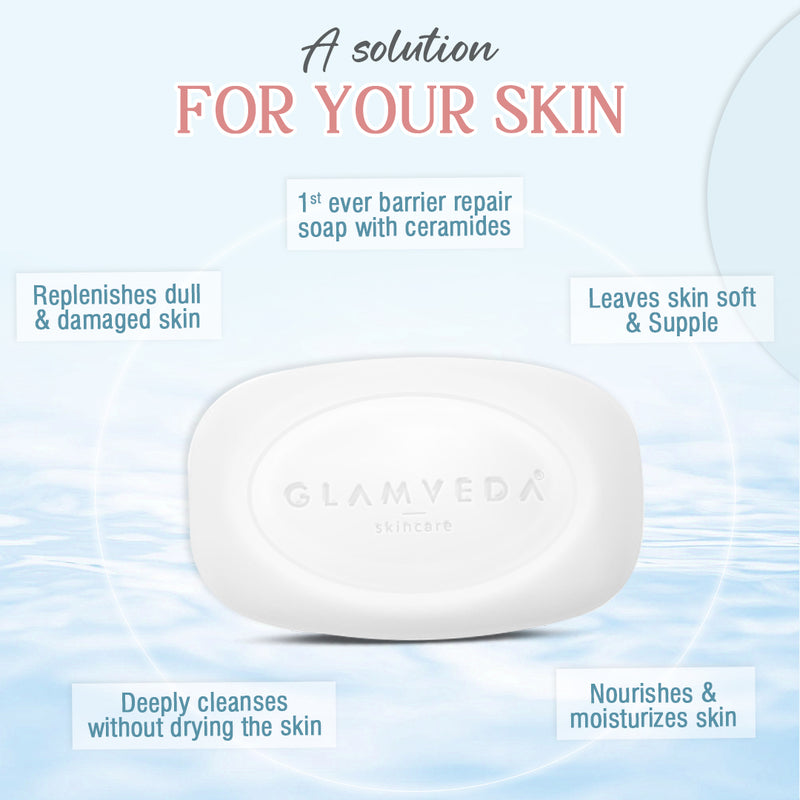 Glamveda Rice & Ceramide Skin Brightening Soap with Hyaluronic acid | Deeply Nourishes & Moisturised | 75gm