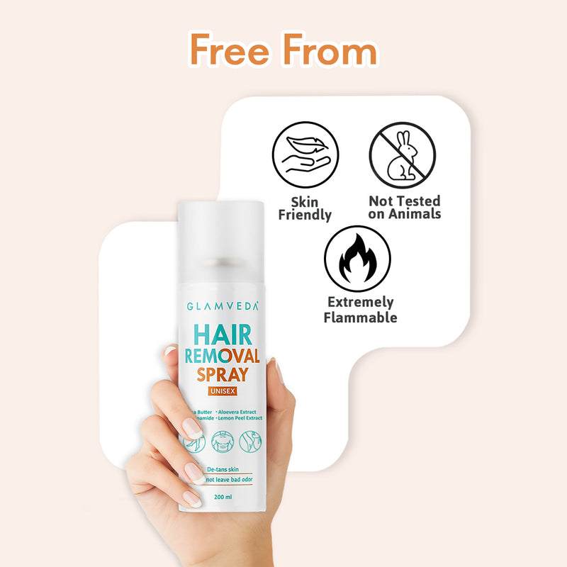 Glamveda Hair Removal Spray for Women & Men | Painless Hair Remover for Legs, Underarms, Chest | For Sensitive Skin & All Skin Types | 200ml