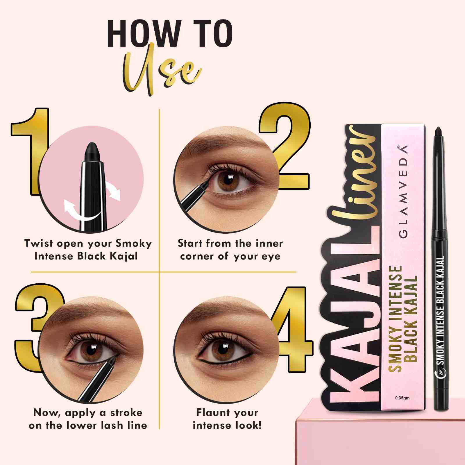 Smoky Intense Black Kajal, 24Hr long stay, Waterproof & Smudgeproof
