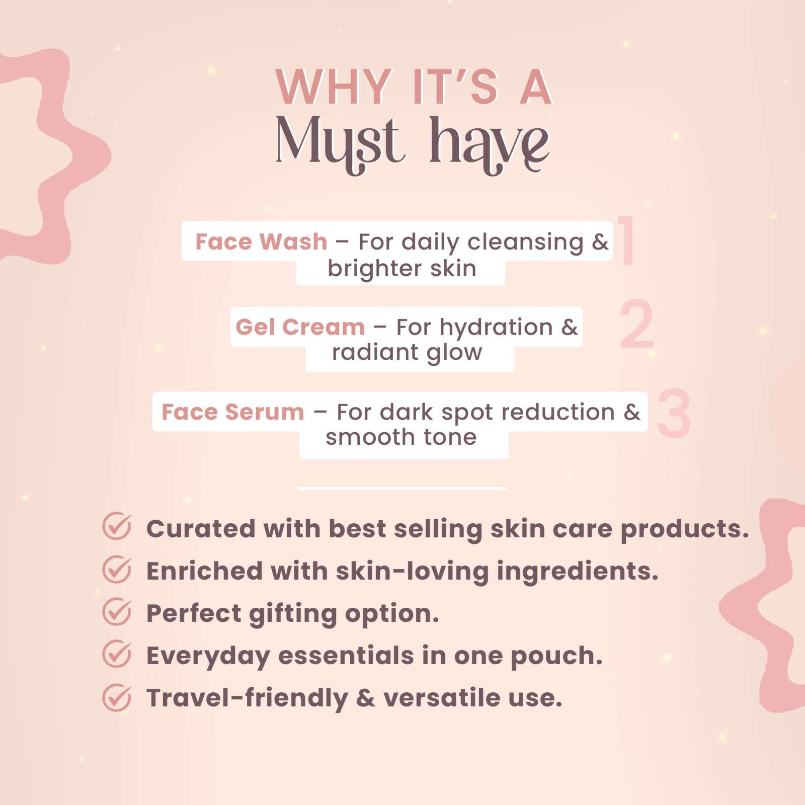 Glamveda 2% Kojic Acid 3 Step Skincare Routine With Pouch– Face wash, Serum & Cream for Dark Spot Reduction