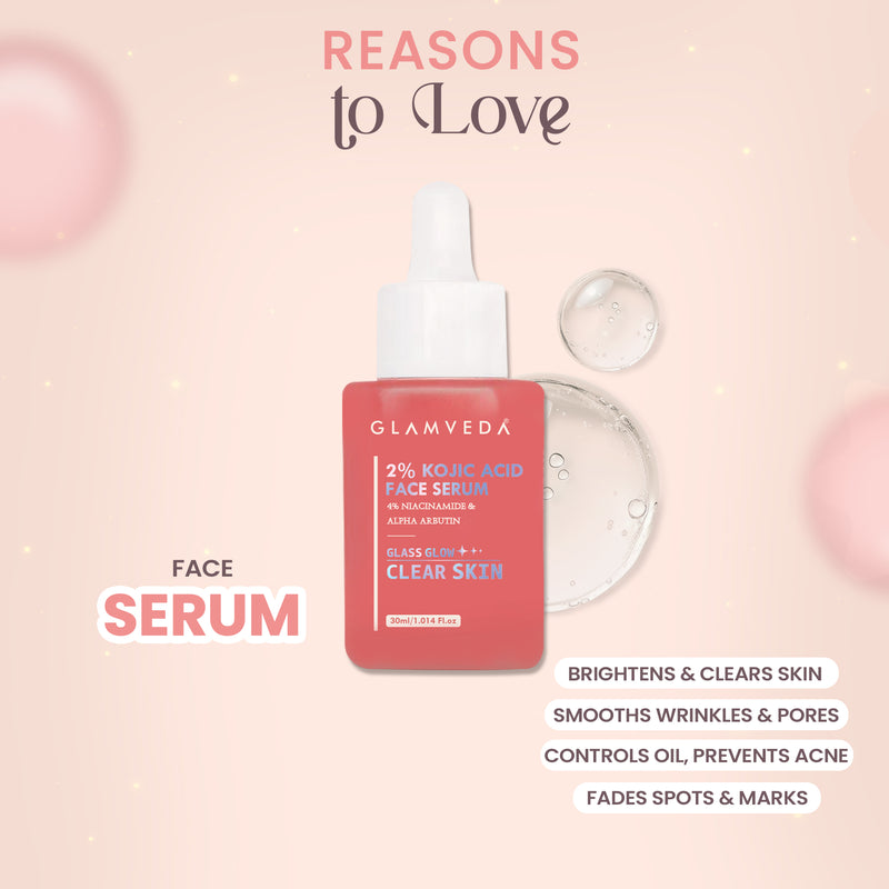 2% Kojic Acid 3 Step Skincare Routine With Pouch– Face wash, Serum & Cream for Dark Spot Reduction