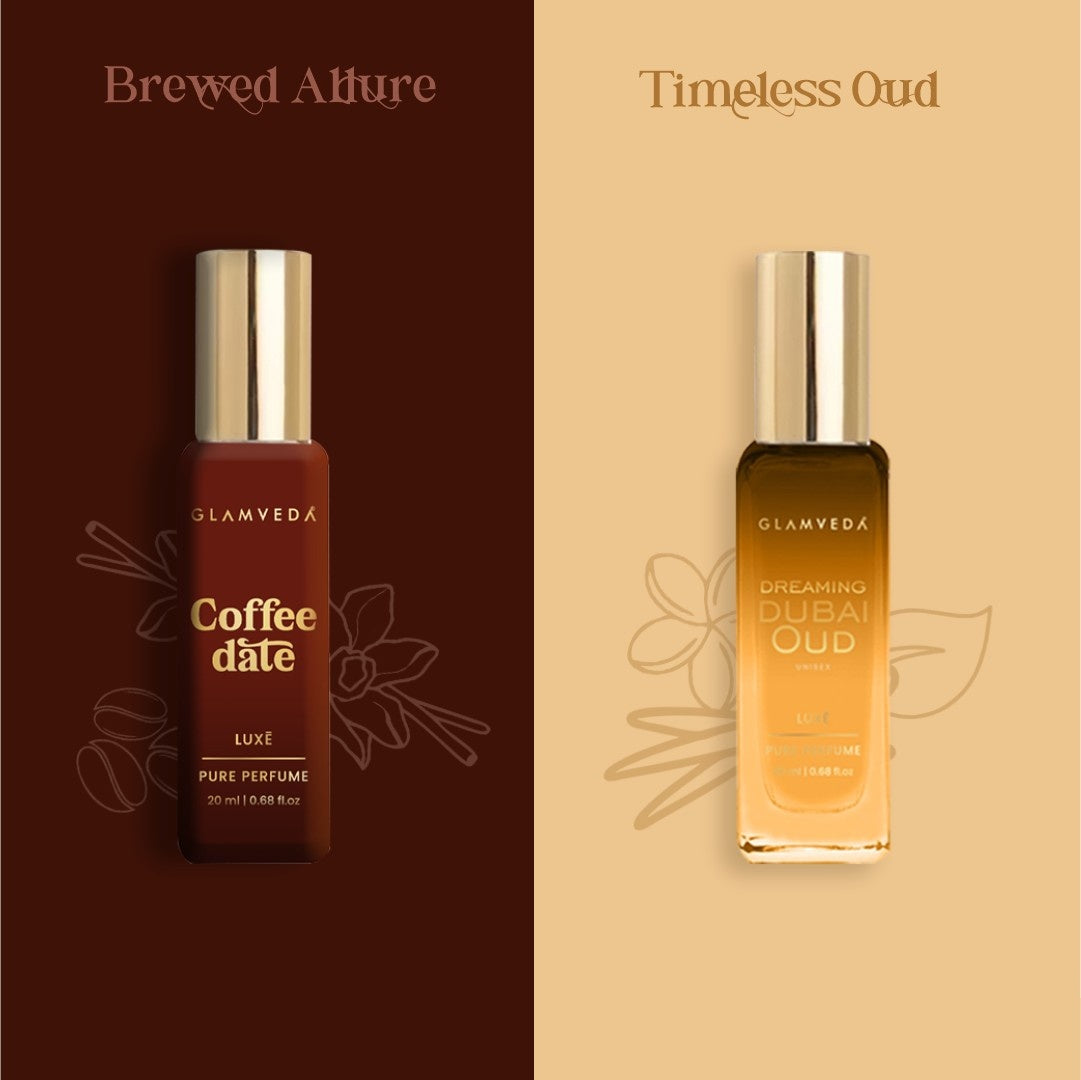 Mocha Oud Affair  - Coffee Date + Dreaming Dubai Oud Luxury Unisex Pure Perfume Gift Set 2 x 20ml