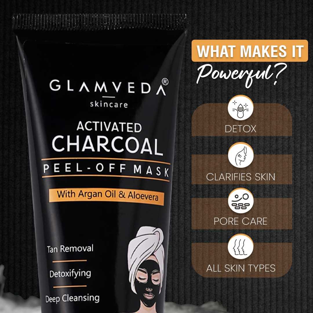 Glamveda Activated Charcoal Peel Off Mask Removes Blackheads and Whiteheads | 60gm