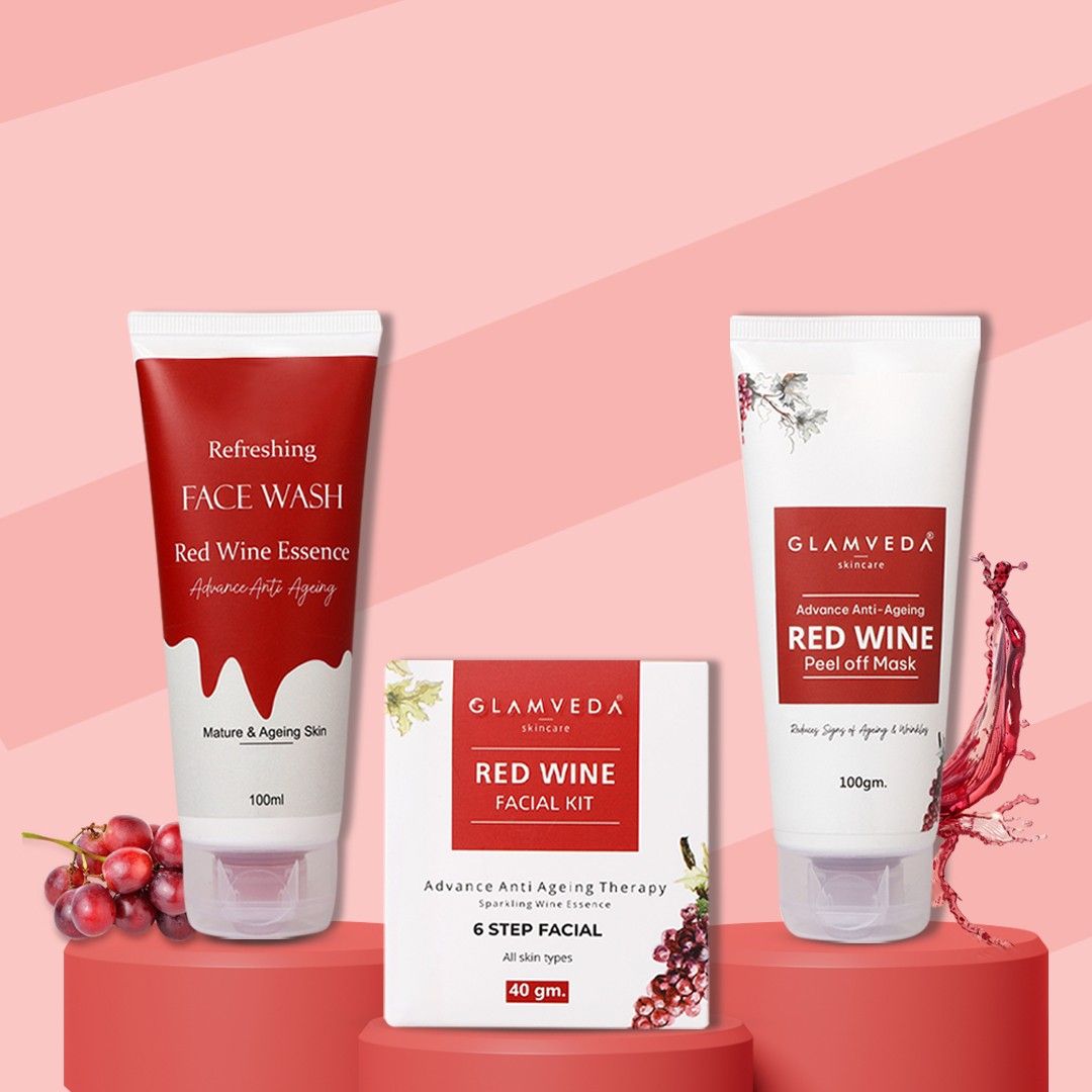 Red Wine Advance Anti Ageing Combo Gift Pack | Reduces signs of ageing | Face Wash, Facial Kit & Peel Off Mask