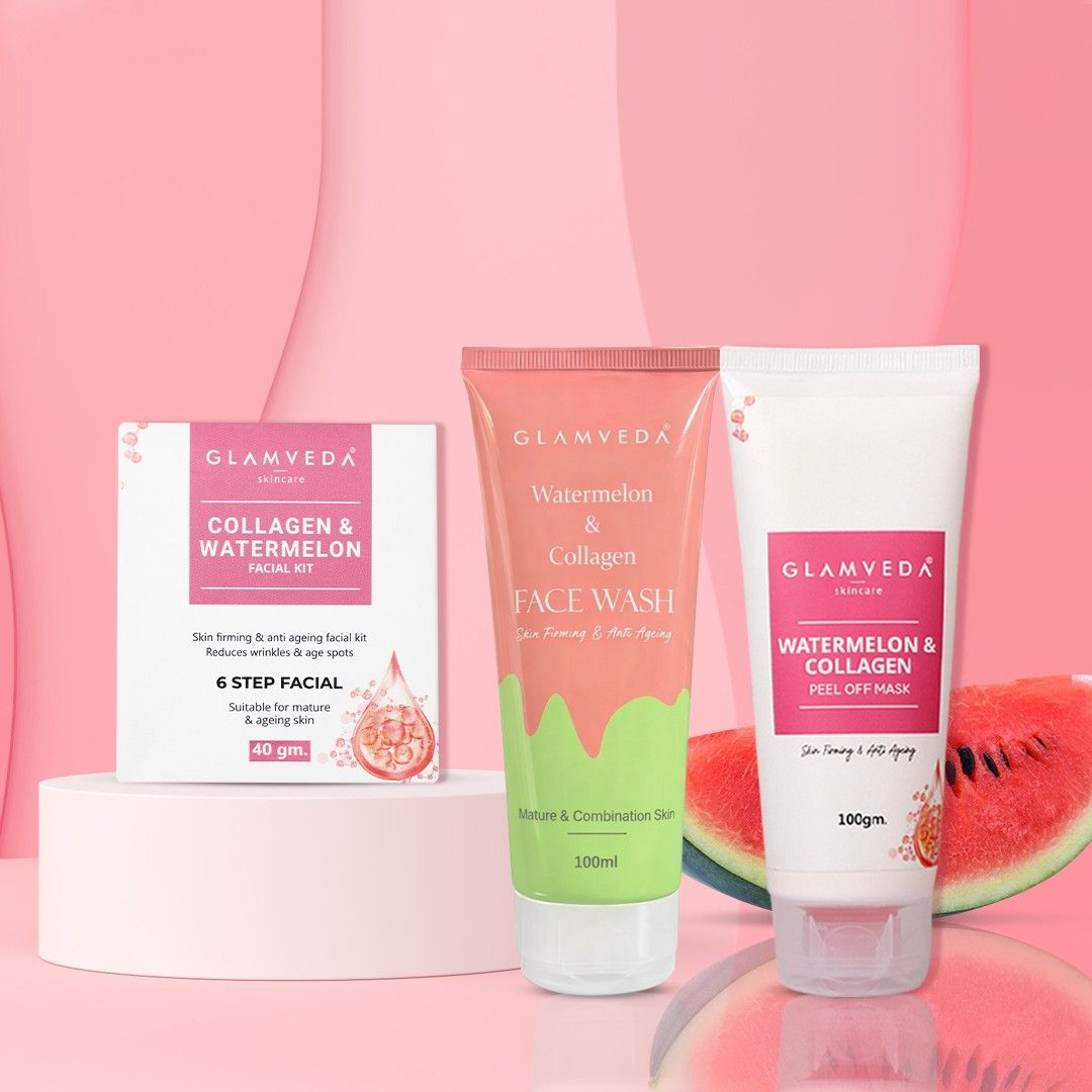 Watermelon & Collagen Anti Ageing Combo Gift Pack | Reduces signs of ageing | Face Wash, Facial Kit & Peel Off Mask
