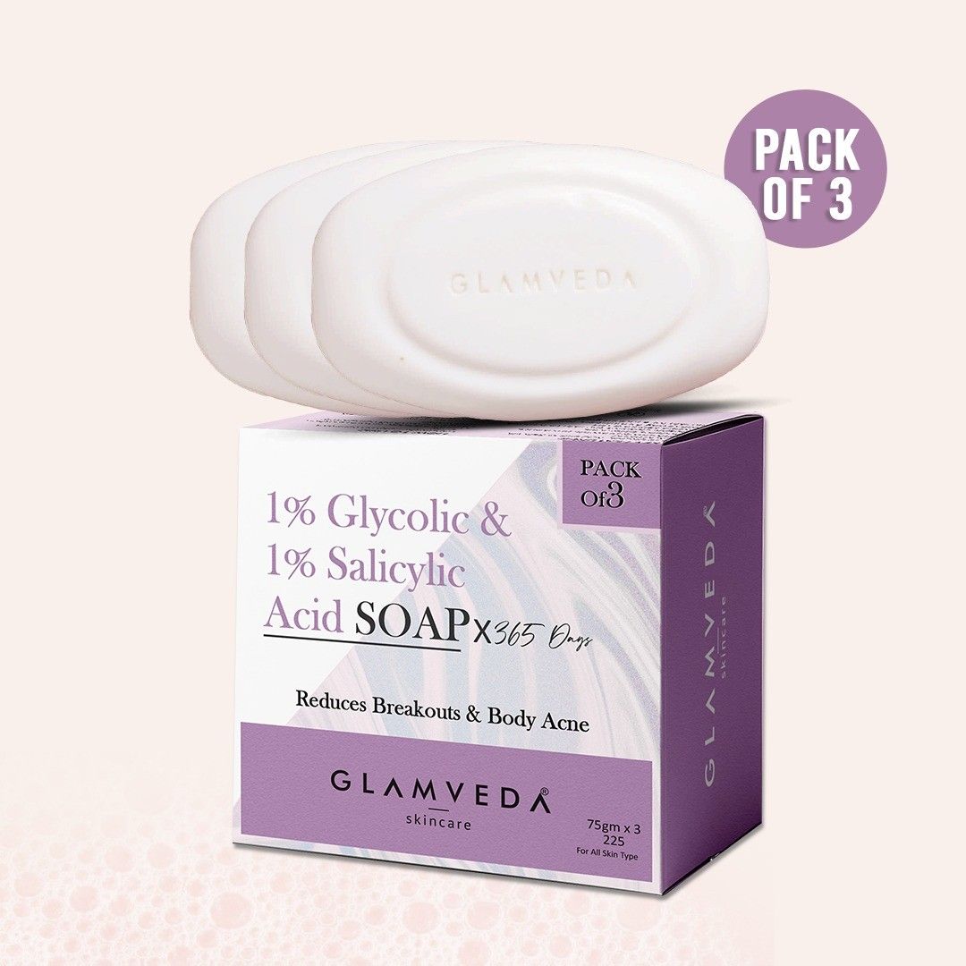 Glamveda 1% Glycolic Acid & 1% ww Salicylic Acid Body Acne Soap Pack of 3