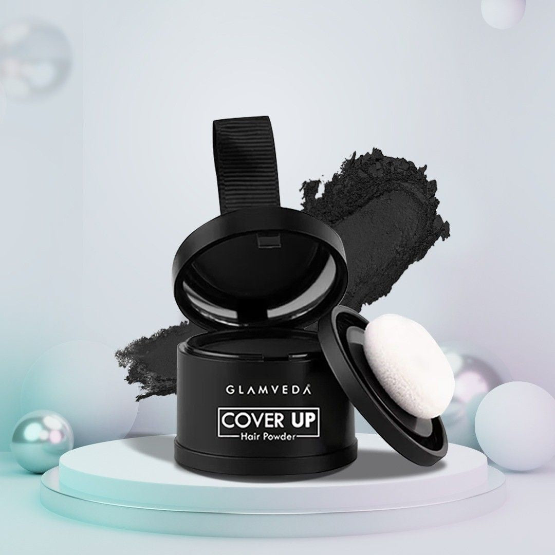 Glamveda Hair Cover-Up Powder Black | Waterproof, Smudge-Proof Instant Root Touch-Up | Long-Lasting & Easy-to-Apply Formula for Men & Women | Travel-Friendly