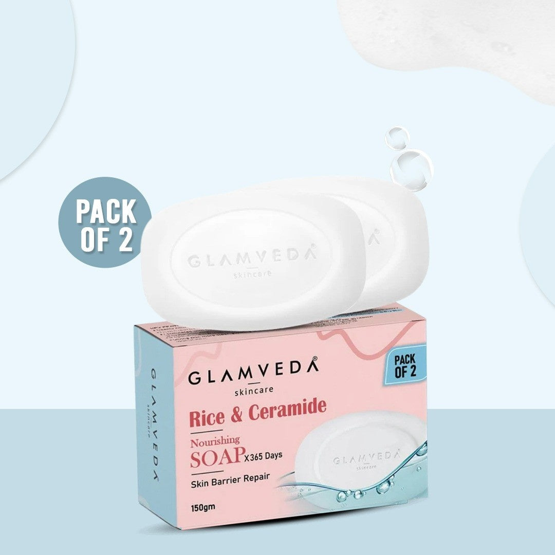 Glamveda Rice & Ceramide Skin Brightening Soap with Hyaluronic acid | Deeply Nourishes & Moisturised | Pack of 2