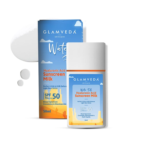 Glamveda Ultra Light Water Sunscreen SPF 50 PA++++ with Ceramides & Hyaluronic, No White Cast