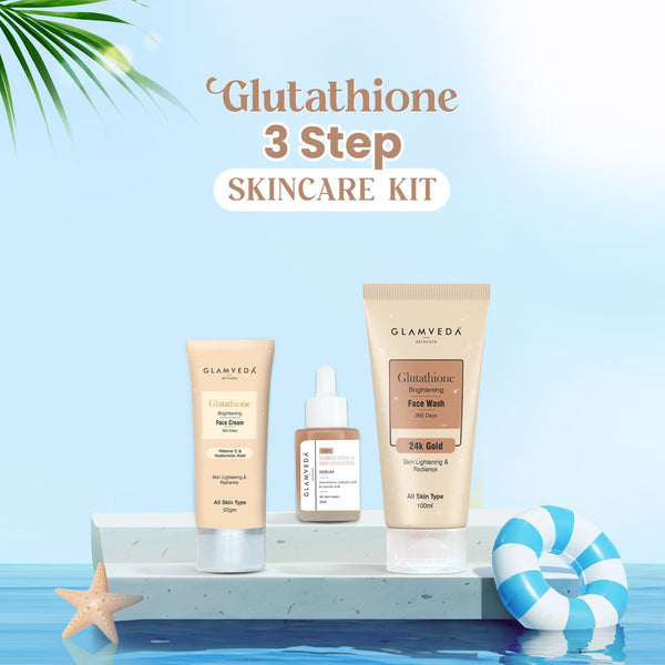 Glamveda Glutathione Skin Perfecting Brightening & Dark Spots Removal 3 Steps Skincare Routine ( Face Wash + Face Cream + Face Serum )