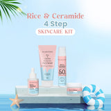 Glamveda Korean Glass Skin Rice & Ceramide Morning 4 Step Gift Box | Face Wash, Serum, Moisturizer & Sunscreen