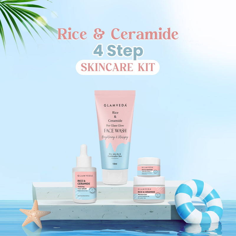 Glamveda Korean Glass Skin Rice & Ceramide 4 Step Gift Box | Face wash, Serum, Under-eye cream, Moisturizer