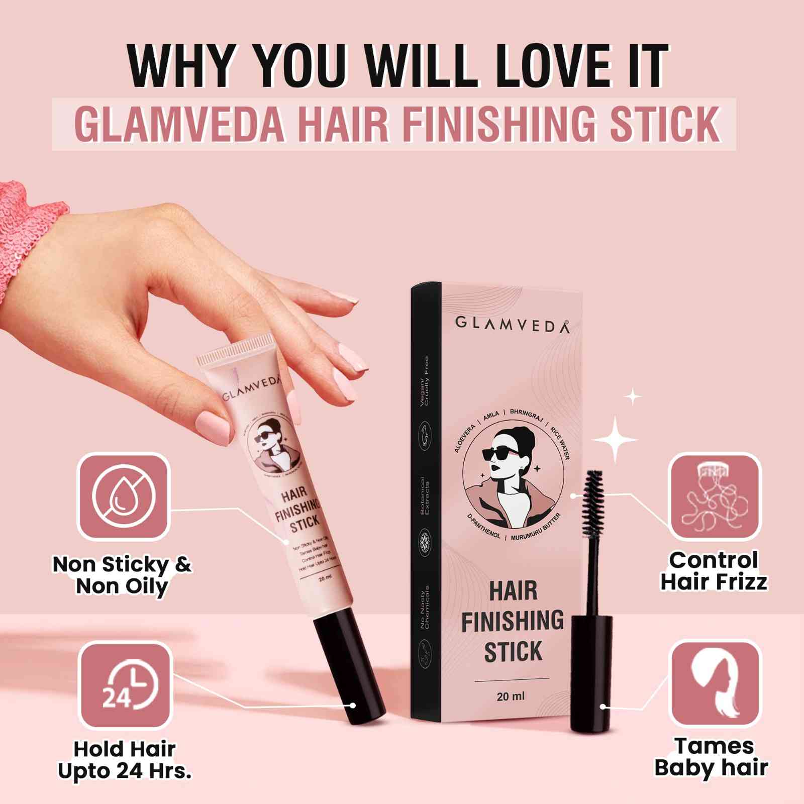 Glamveda Hair Finishing Stick For Women | Anti Flyaway for Smooth, Non-Greasy Hair Gel  (20 ml)