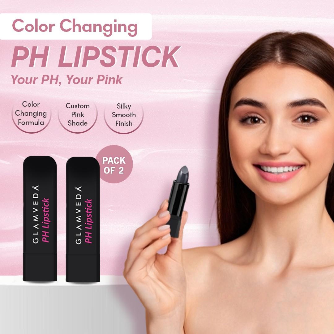 Glamveda PH Lipstick – Black to Glossy Pink Magic with Long-Lasting Nourishment & SPF 10 Pack OF 2 (8Gm)