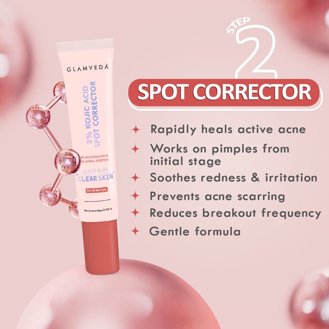 2% Kojic Acid Skincare Trio – Facewash, Spot Corrector & Cream for Dark Spot Removal, Pigmentation, Acne Marks & Uneven Tone