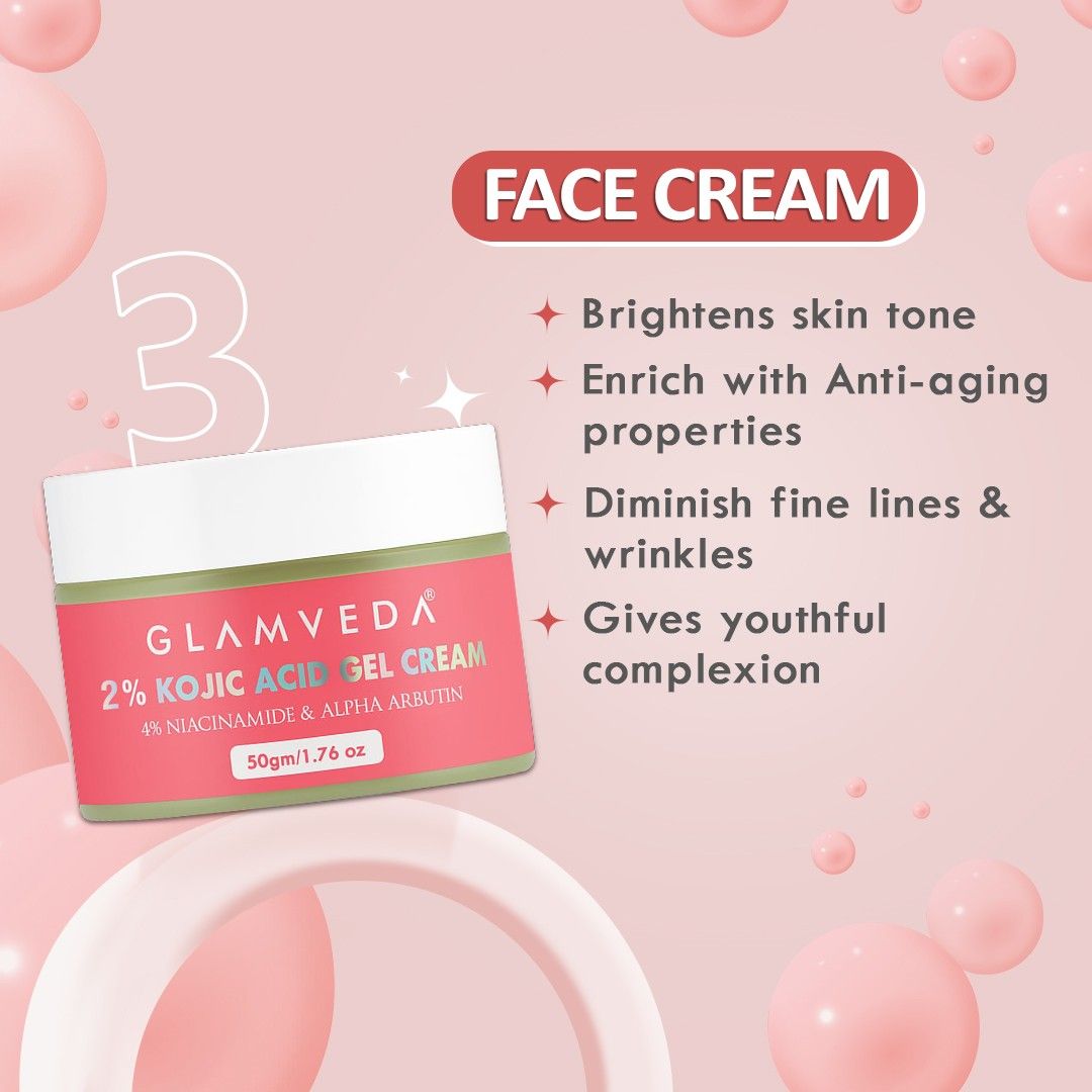2% Kojic Acid Skincare Routine – Facewash, Serum & Cream for Pigmentation |Dark Spot Treatment & Skin Brightening
