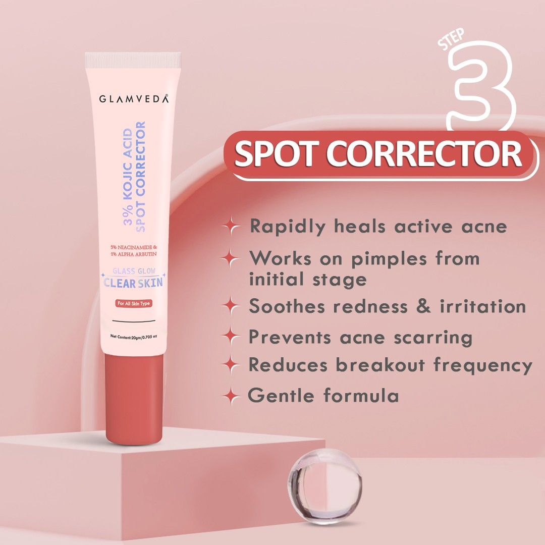 2% Kojic Acid 4-Step Skincare Set – Face Wash, Spot Corrector, Serum & Cream | Targets Dark Spots & Pigmentation | Brightens & Evens Skin Tone
