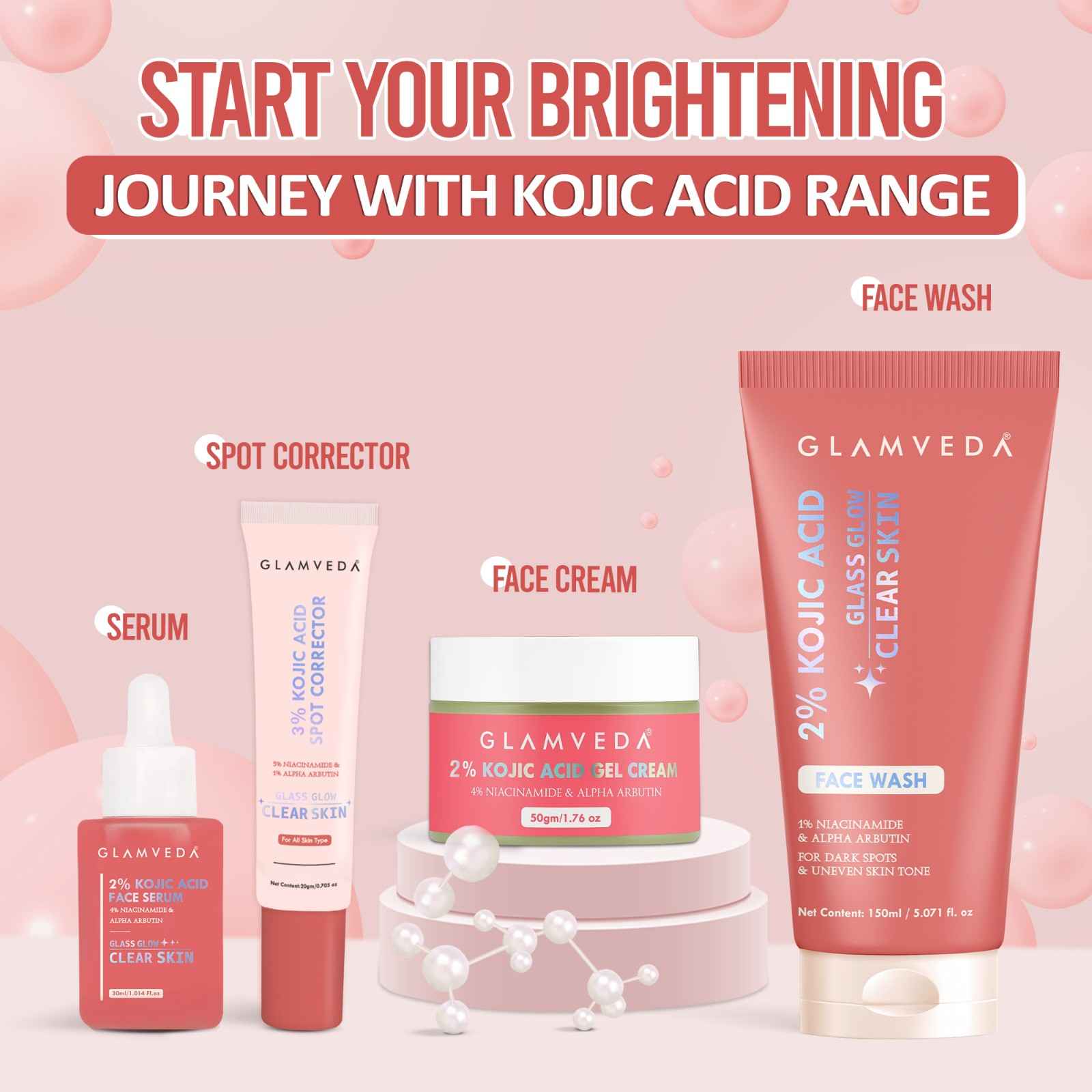 2% Kojic Acid Skincare Routine – Facewash, Serum & Cream for Pigmentation |Dark Spot Treatment & Skin Brightening