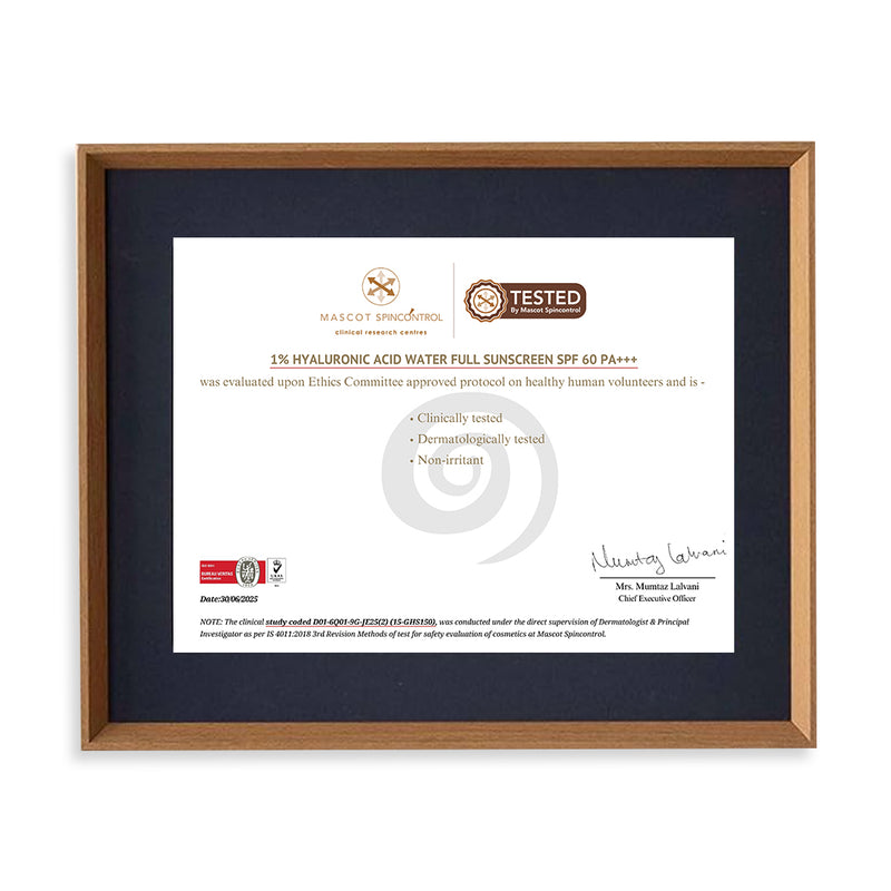 Glamveda 1% Hyaluronic Acid Sunscreen SPF 60, PA+++ | With Ceramides, Peptides & Niacinamide