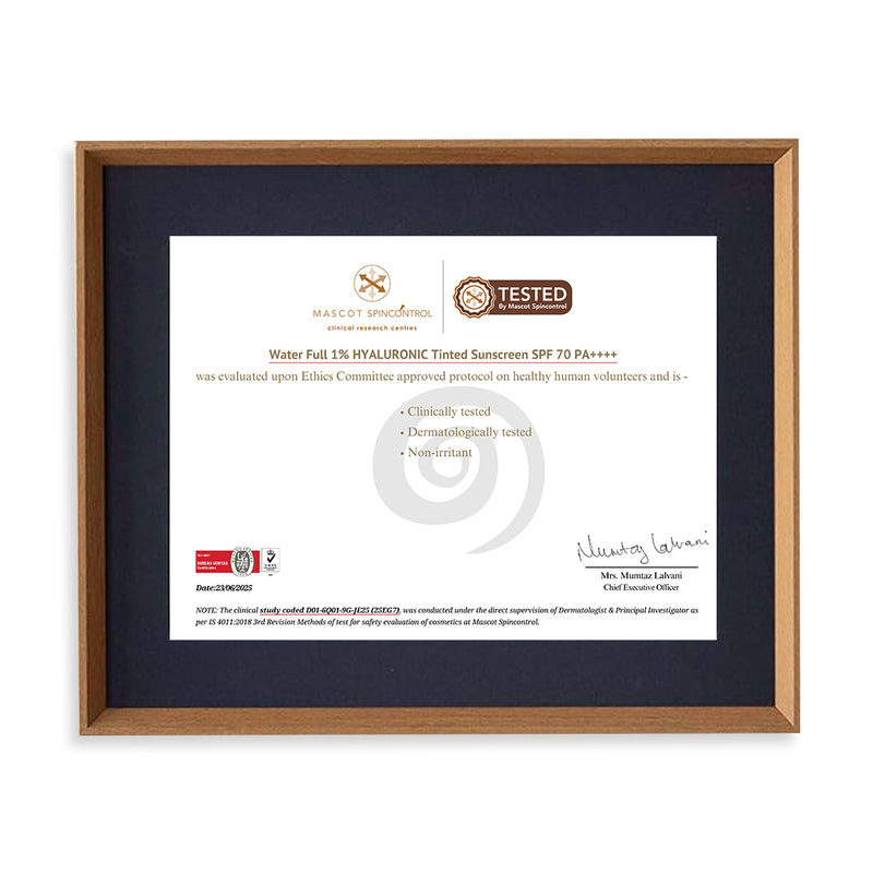 Glamveda Water Full 1% Hyaluronic Sunscreen SPF 70 PA++++ | Velvet Texture | Super Matte & Ultra Light | With Ceramides, Peptides & Niacinamide