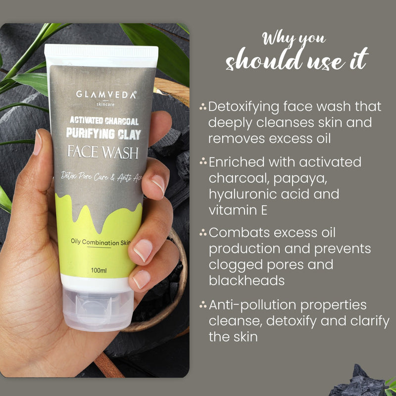 Glamveda Activated Charcoal Clay Detox & Anti Acne Face Wash Benefits 