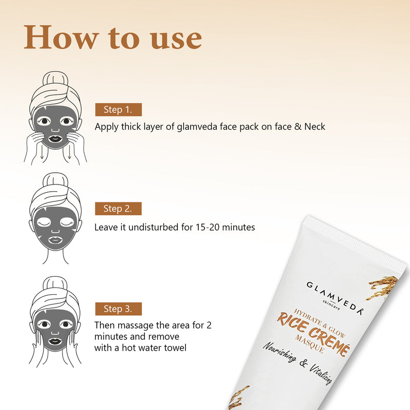 How to apply of Glamveda rice water hydrate & glow cream mask