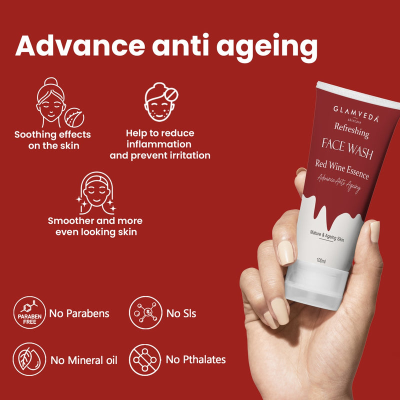 Glamveda Red Wine Advance Anti Ageing Face Wash features